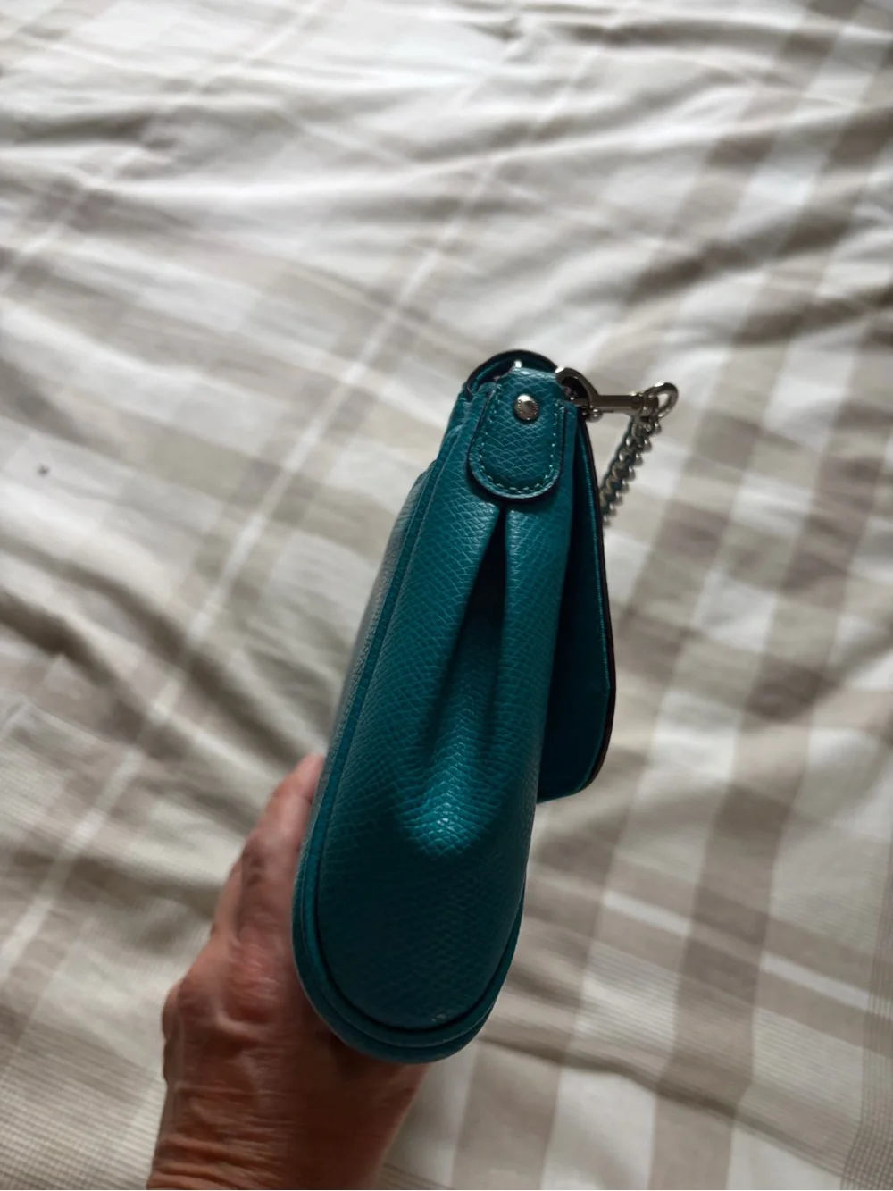 Coach Turquoise Leather Crossbody Bag with Chain Strap
